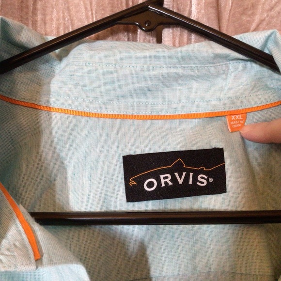 ORVIS XXL Linen Button Down Shirt Coastal Tidal Green Blue Work Church Big Tall - Picture 4 of 7